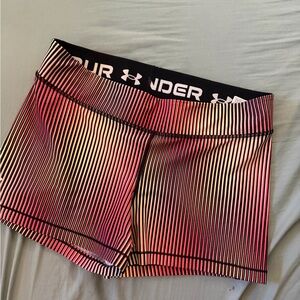Under Armour HeatGear Compression Shorts XL Pink Striped Athletic Workout Gym